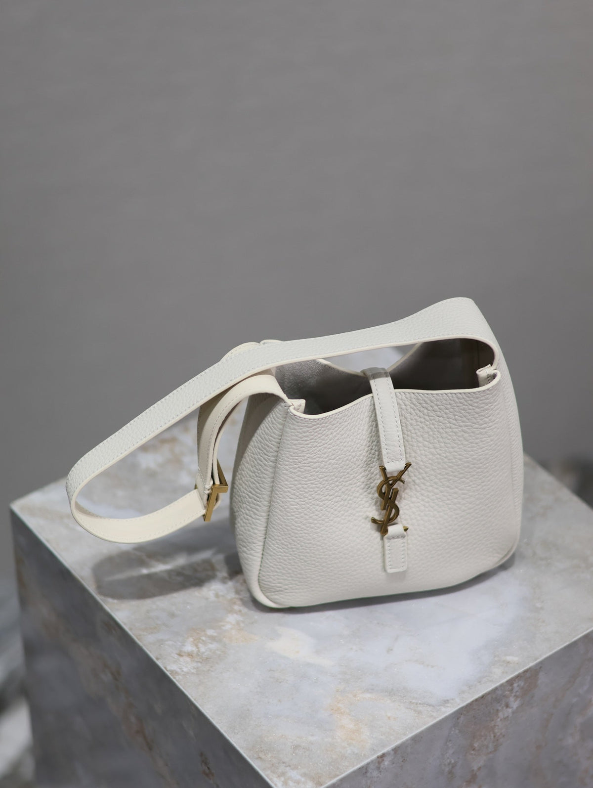Saint Laurent 25S Le 5 À 7 Bag 16 in Blanc Vintage Grained Calfskin Gold Hardwre