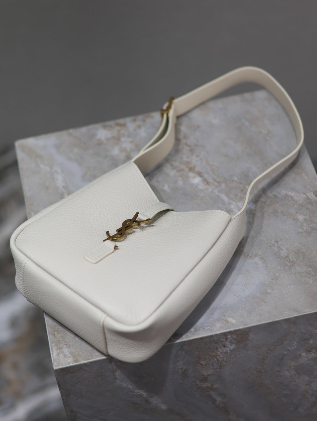 Saint Laurent 25S Le 5 À 7 Bag 16 in Blanc Vintage Grained Calfskin Gold Hardwre