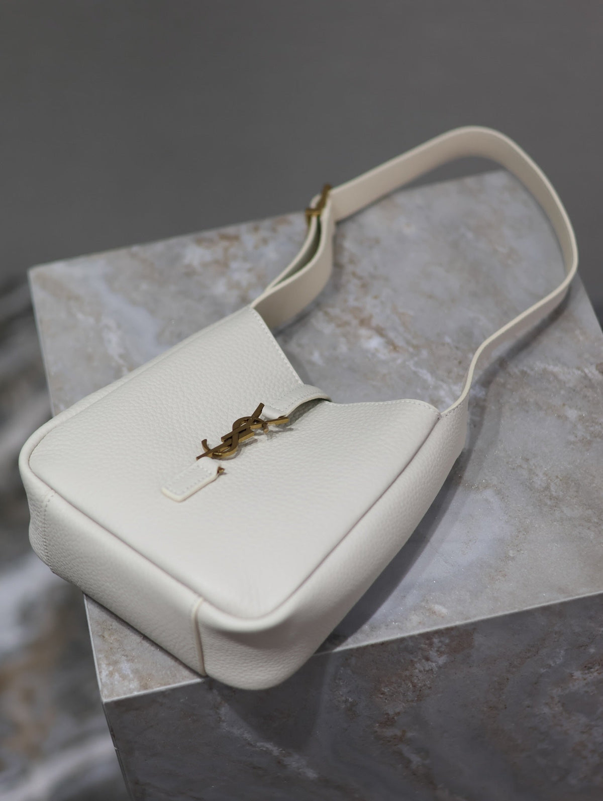 Saint Laurent 25S Le 5 À 7 Bag 16 in Blanc Vintage Grained Calfskin Gold Hardwre
