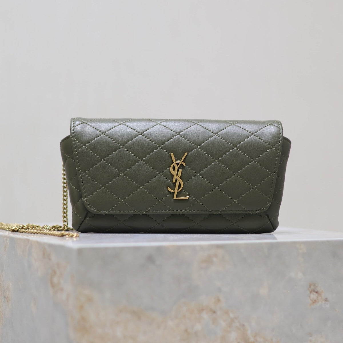 Saint Laurent 25S Saint Laurent Gaby 19 in Dark Olive Quilted Calfskin Gold Hardwre Bag