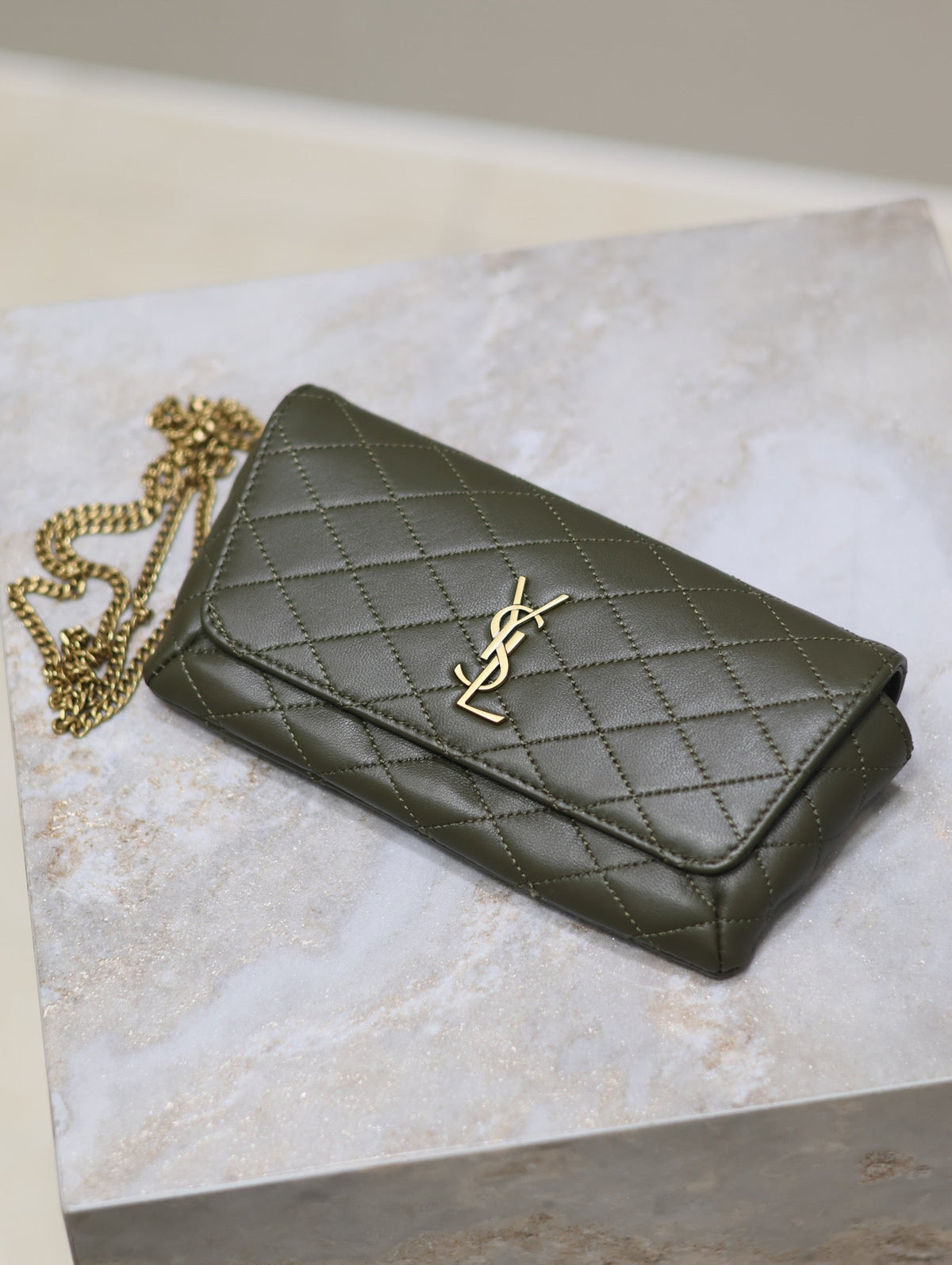 Saint Laurent 25S Saint Laurent Gaby 19 in Dark Olive Quilted Calfskin Gold Hardwre Bag