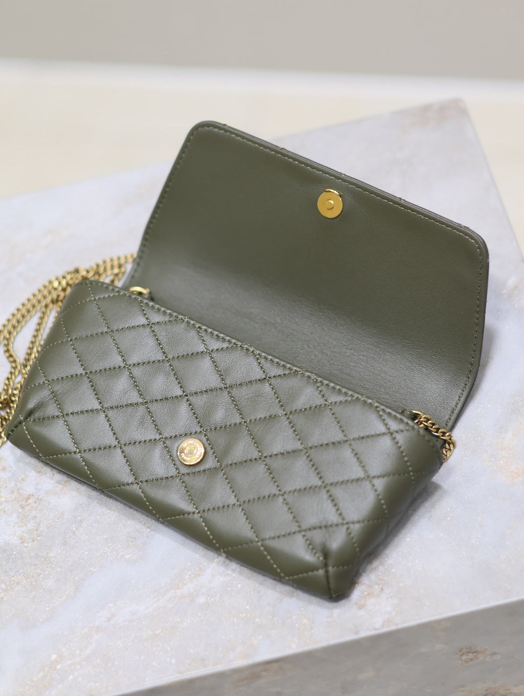 Saint Laurent 25S Saint Laurent Gaby 19 in Dark Olive Quilted Calfskin Gold Hardware Bag