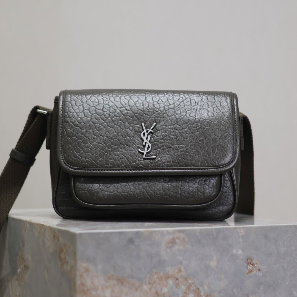 Saint Laurent Niki Baby 22 in Uniform Green Lambskin Silver Logo Bag