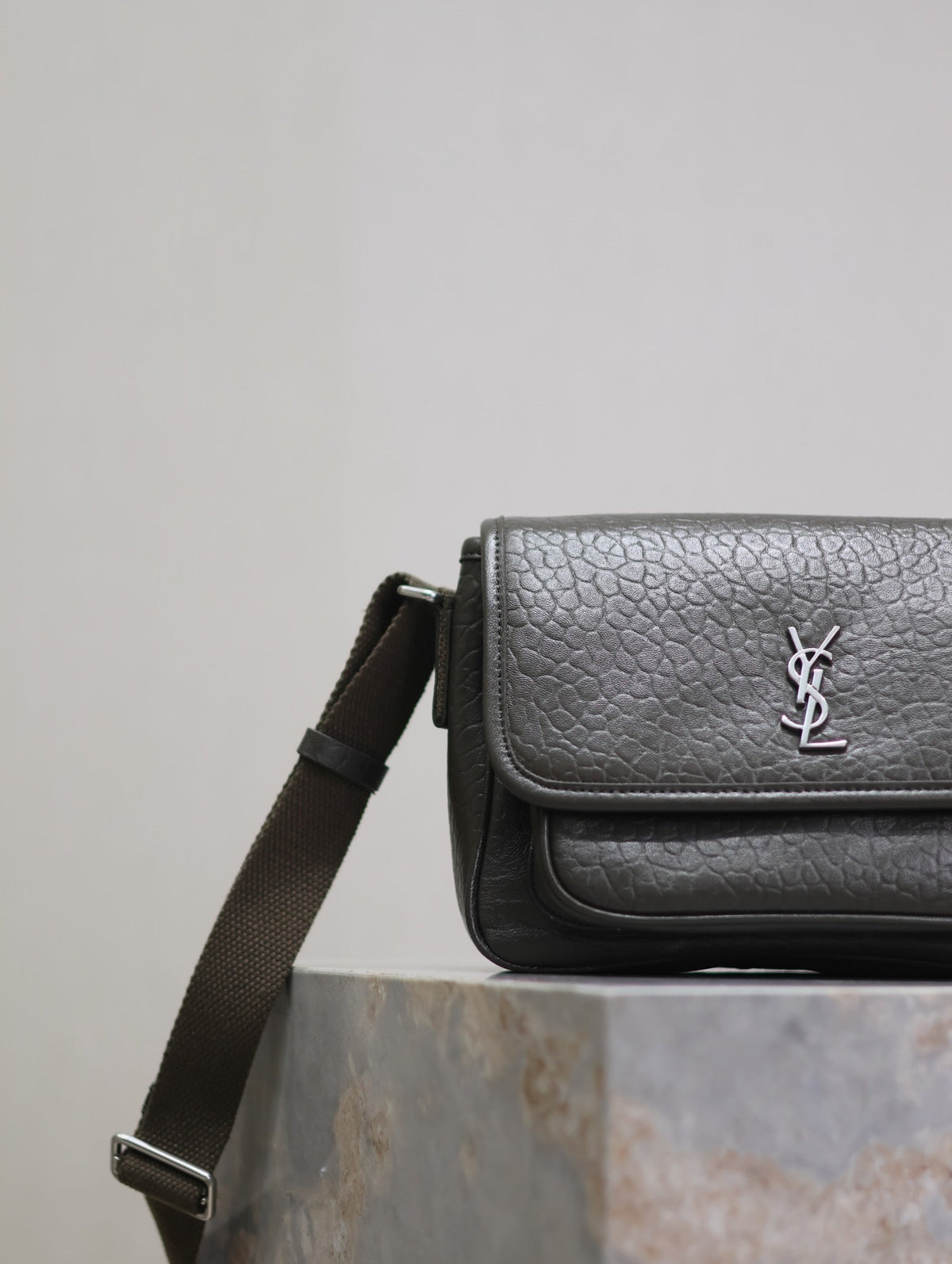 Saint Laurent Niki Baby 22 in Uniform Green Lambskin Silver Logo Bag