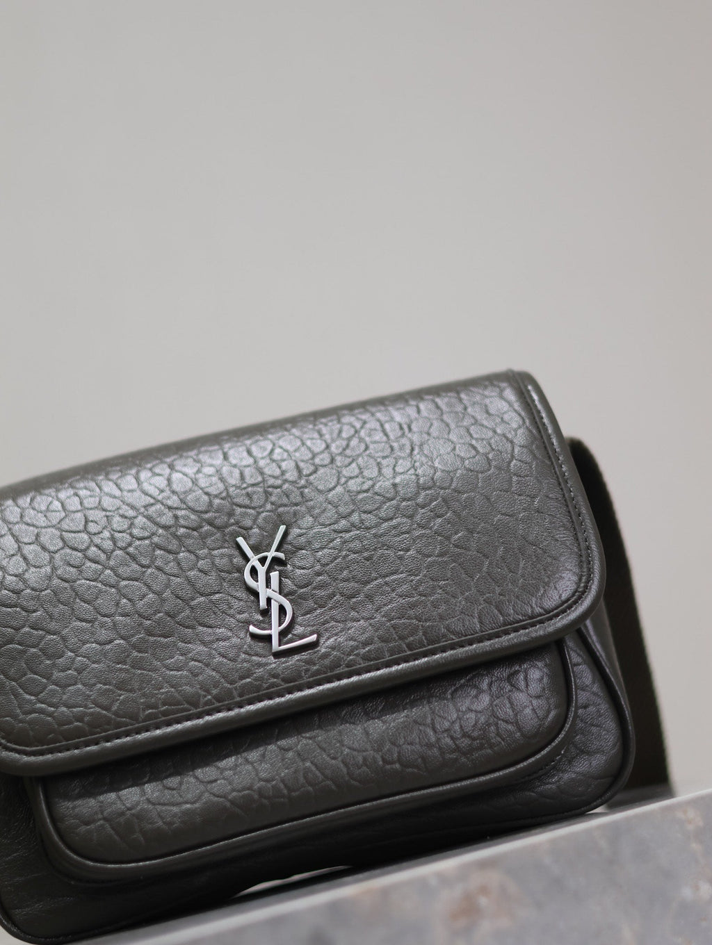 Saint Laurent Niki Baby 22 in Uniform Green Lambskin Silver Logo Bag