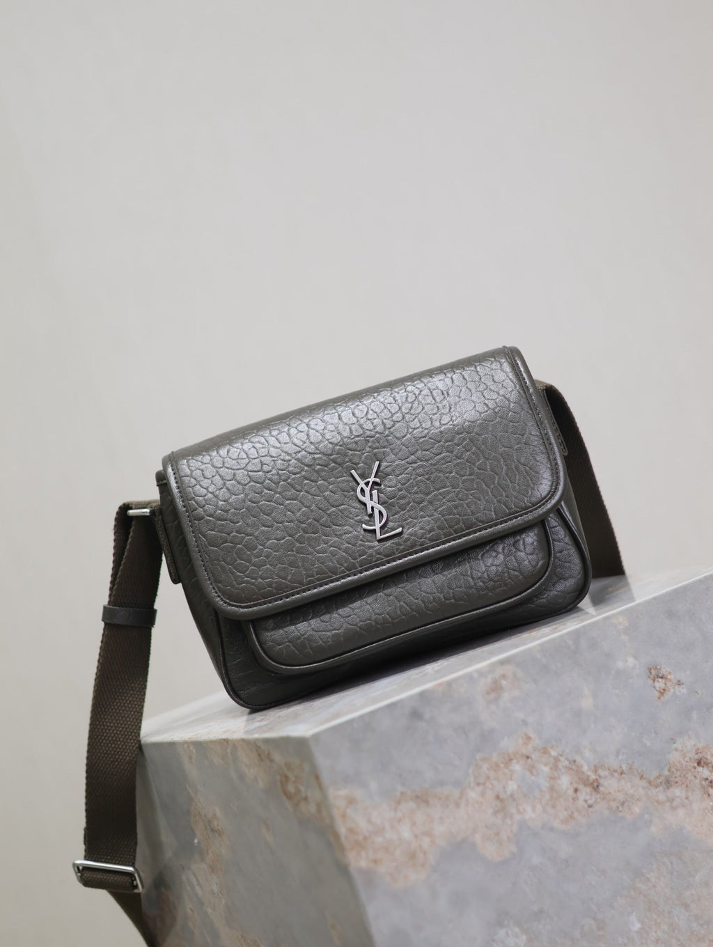 Saint Laurent Niki Baby 22 in Uniform Green Lambskin Silver Logo Bag