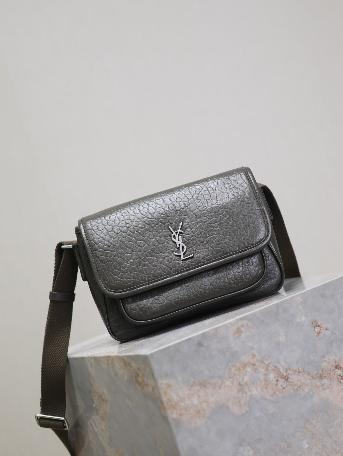 Saint Laurent Niki Baby 22 in Uniform Green Lambskin Silver Logo Bag