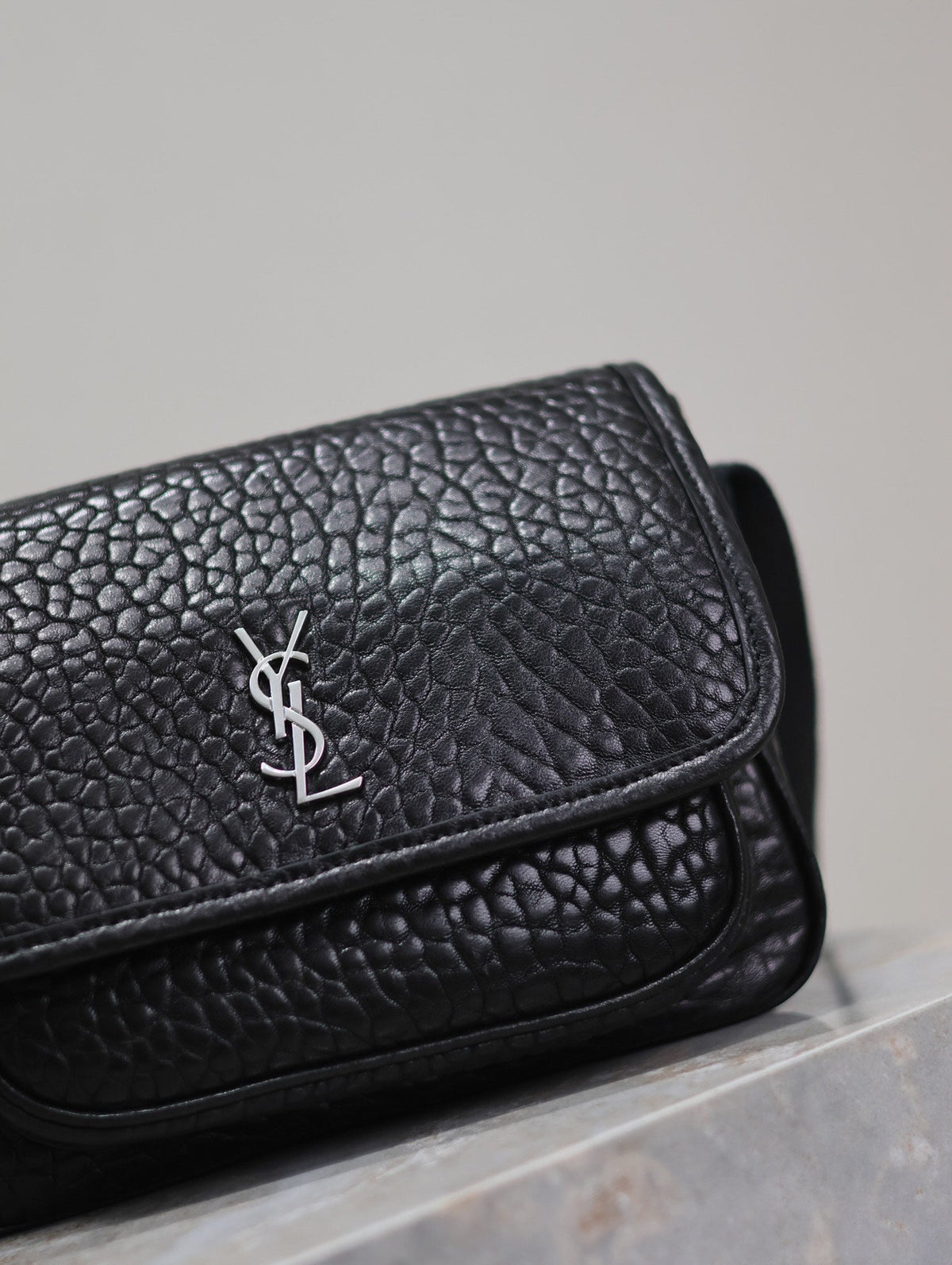 Saint Laurent Niki Baby 22 in Black Elephant Pattern Lambskin Silver Logo Bag