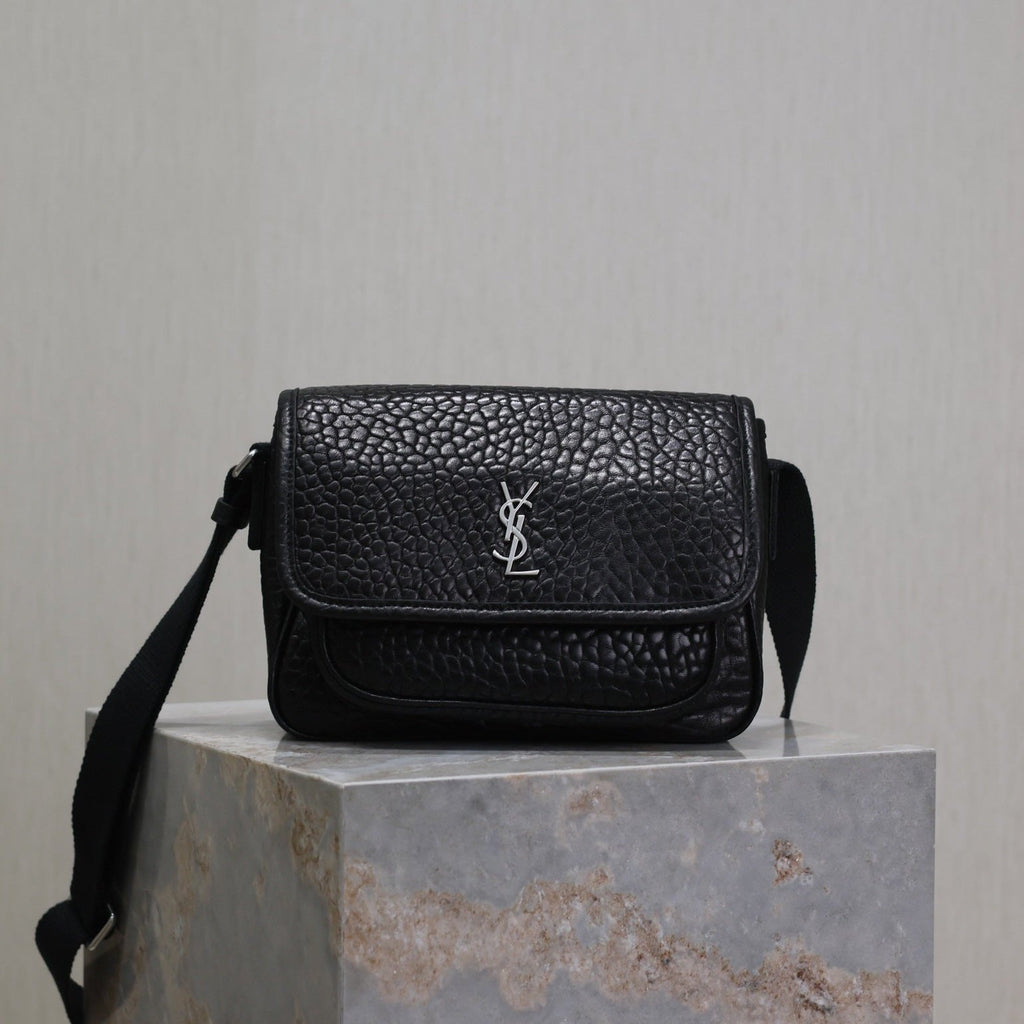 Saint Laurent Niki Baby 22 in Black Elephant Pattern Lambskin Silver Logo Bag