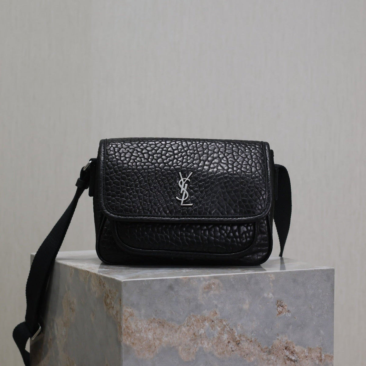 Saint Laurent Niki Baby 22 in Black Elephant Pattern Lambskin Silver Logo Bag