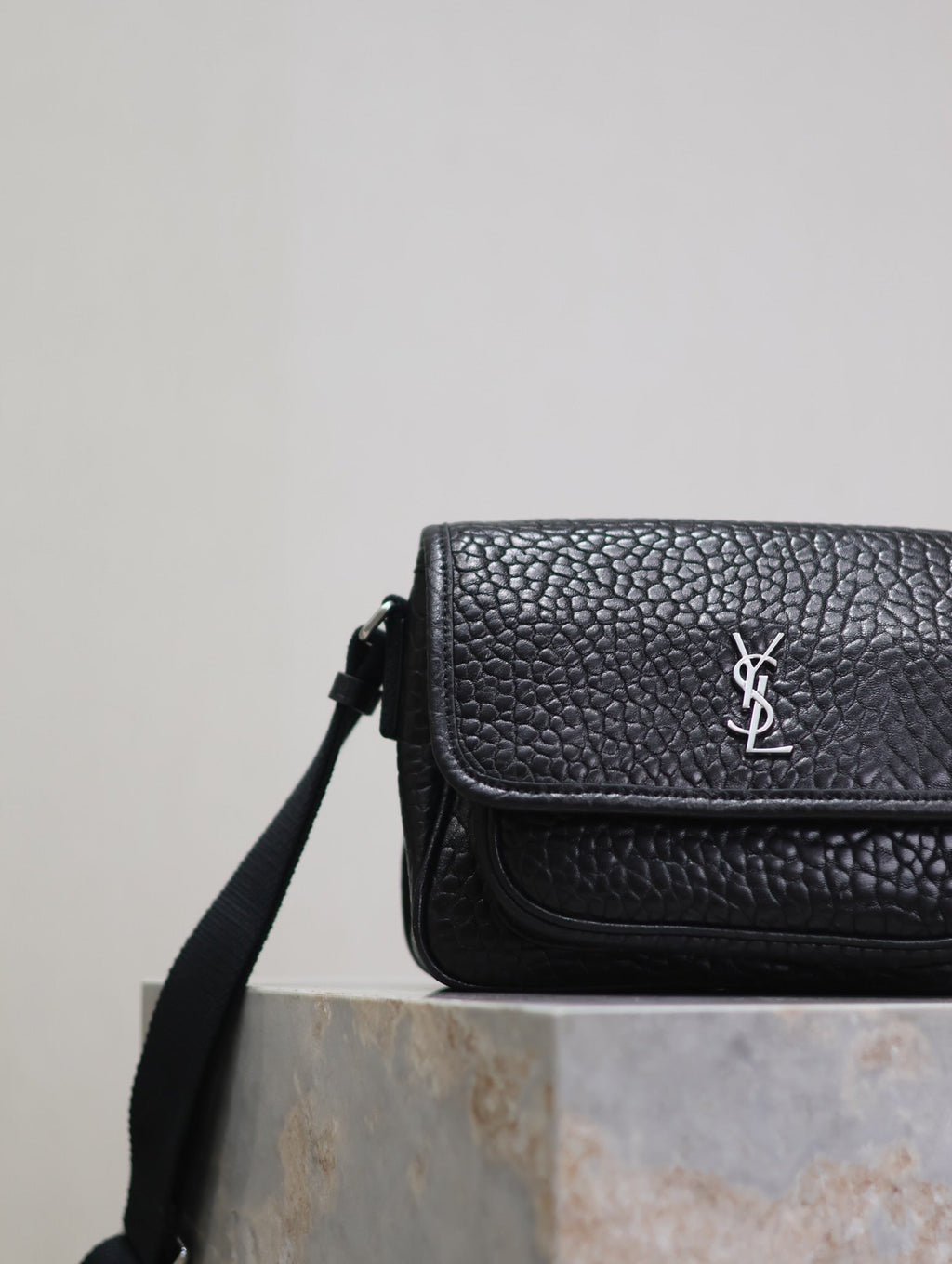 Saint Laurent Niki Baby 22 in Black Elephant Pattern Lambskin Silver Logo Bag