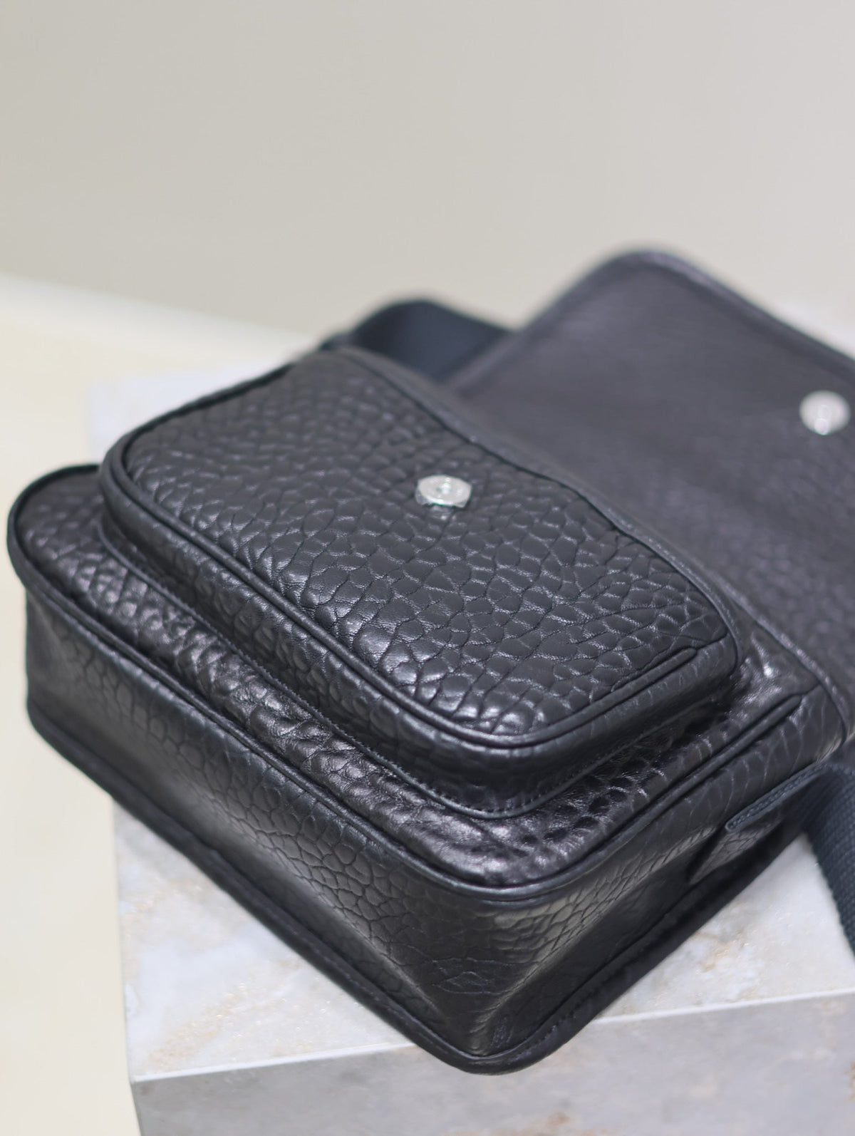 Saint Laurent Niki Baby 22 in Black Elephant Pattern Lambskin Silver Logo Bag