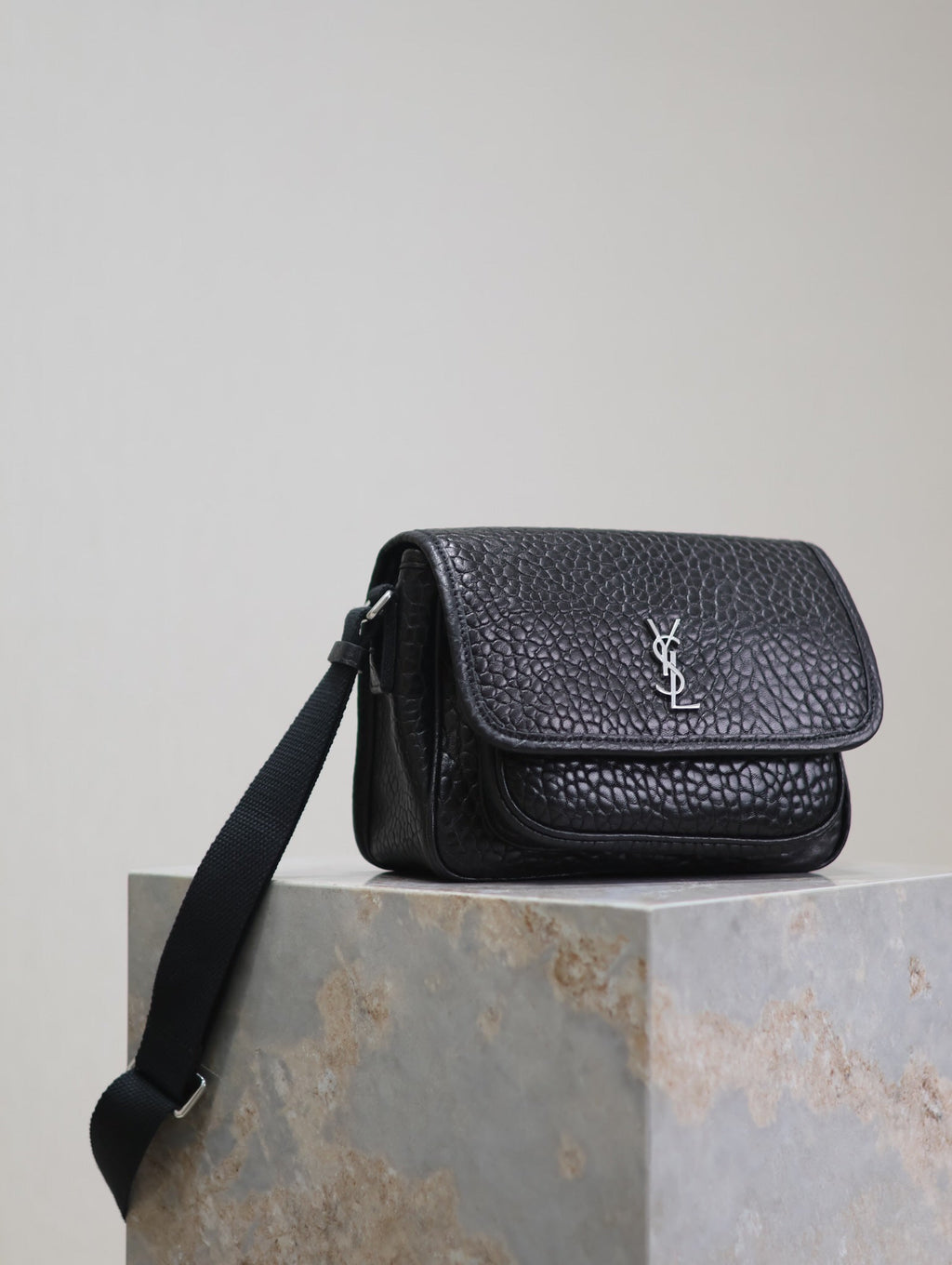Saint Laurent Niki Baby 22 in Black Elephant Pattern Lambskin Silver Logo Bag