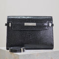 Saint Laurent Manhattan Medium 29 in Black Crocodile-Embossed Calfskin Silver Buckle Bag