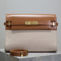 Saint Laurent Manhattan Medium 29 in White Canvas and Brown Calfskin Gold Buckle Bag