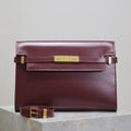 Saint Laurent Manhattan Medium 29 in Wine Red Smooth Calfskin Gold Buckle Bag
