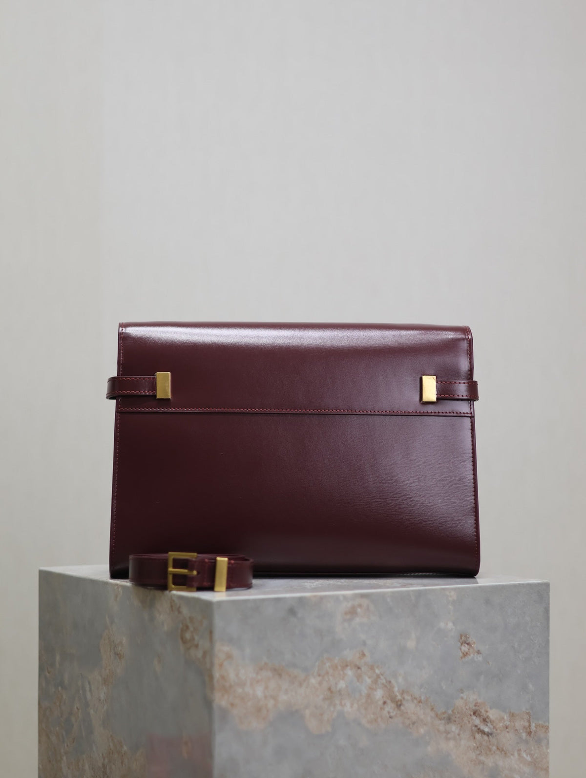 Saint Laurent Manhattan Medium 29 in Wine Red Smooth Calfskin Gold Buckle Bag