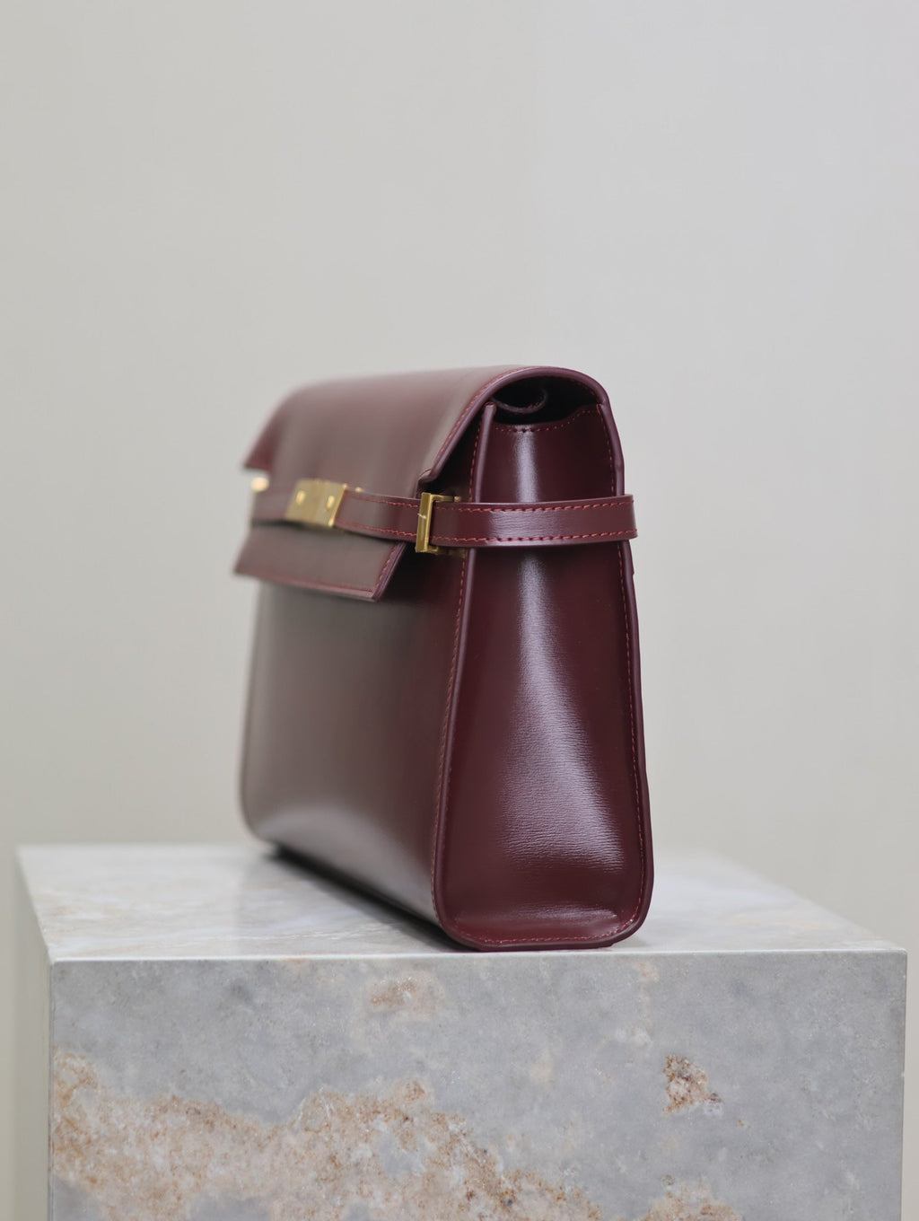 Saint Laurent Manhattan Medium 29 in Wine Red Smooth Calfskin Gold Buckle Bag
