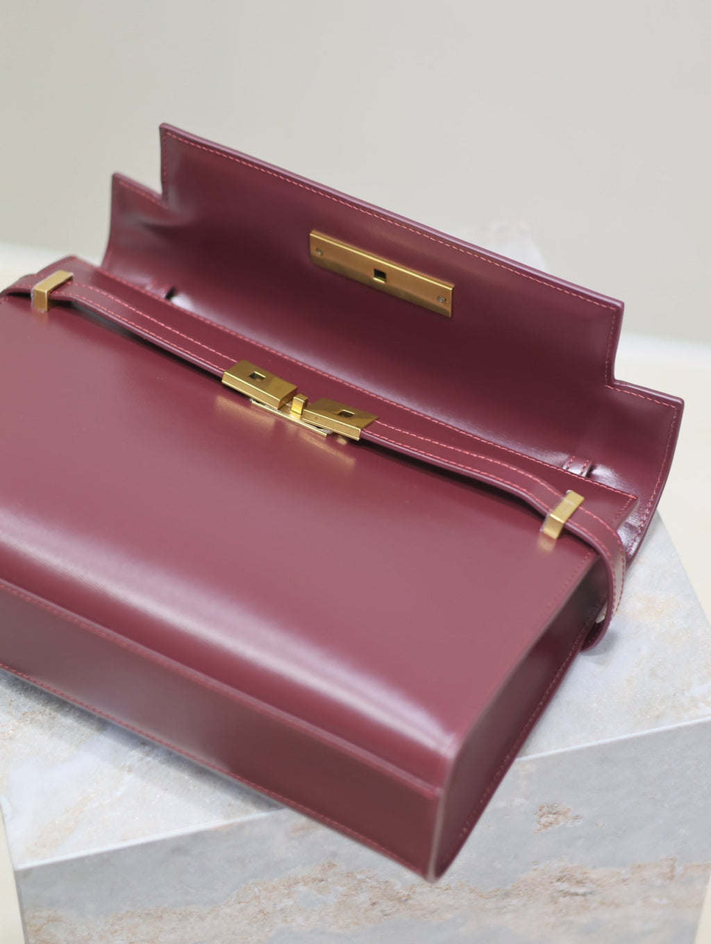Saint Laurent Manhattan Medium 29 in Wine Red Smooth Calfskin Gold Buckle Bag