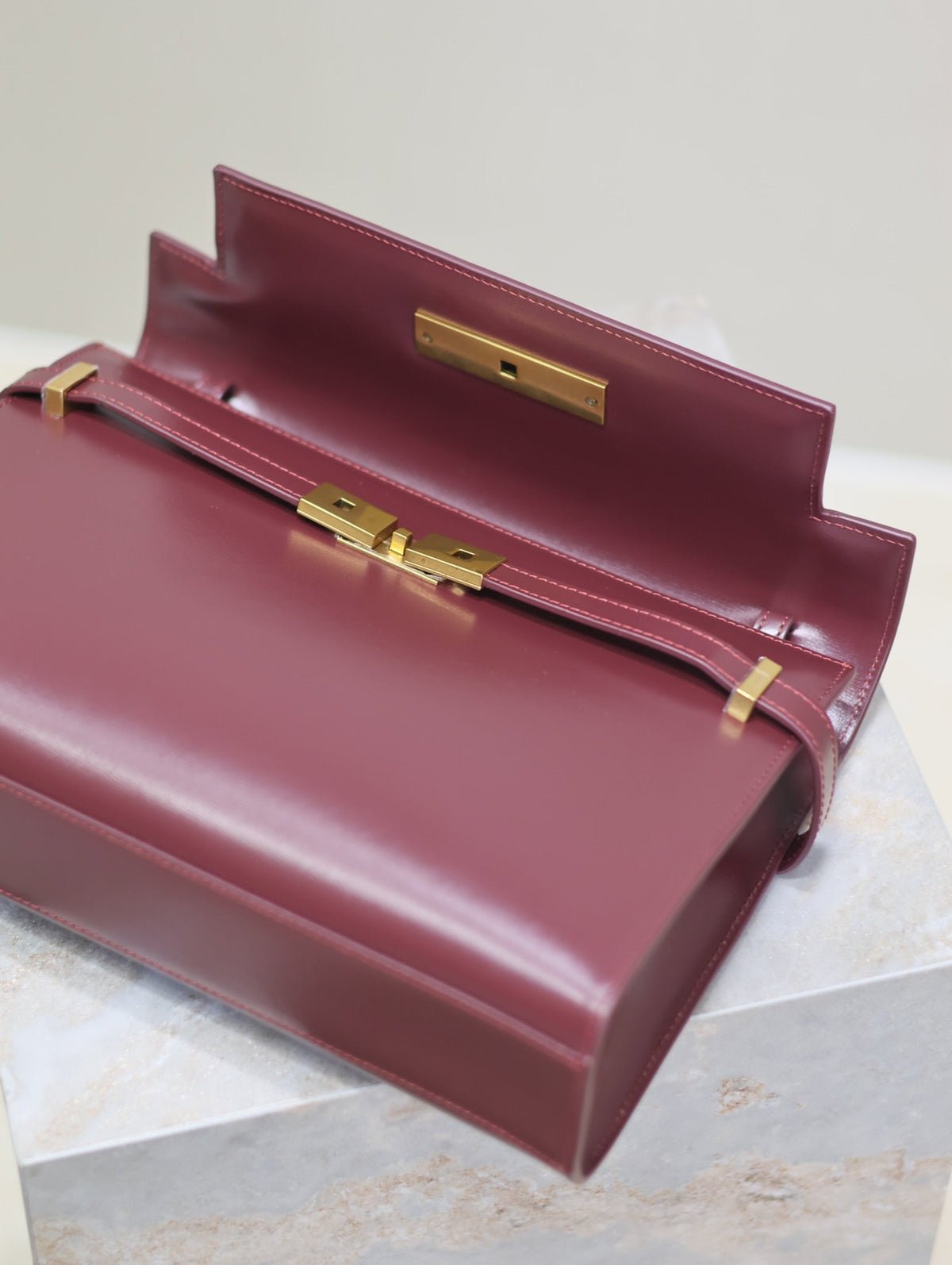 Saint Laurent Manhattan Medium 29 in Wine Red Smooth Calfskin Gold Buckle Bag