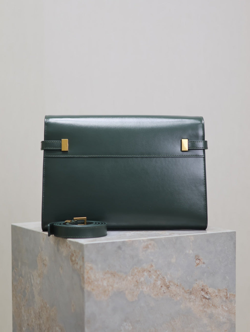 Saint Laurent Manhattan Medium 29 in Sacramento Green Smooth Calfskin Gold Buckle Bag
