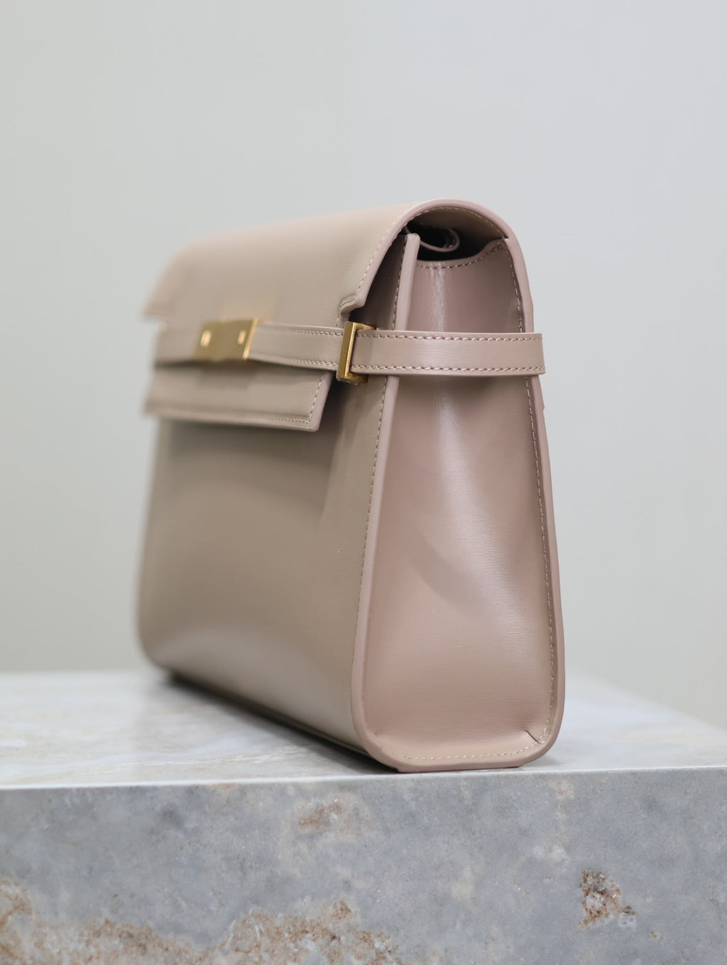 Saint Laurent Manhattan Medium 29 in Dark Beige Smooth Calfskin Gold Buckle Bag