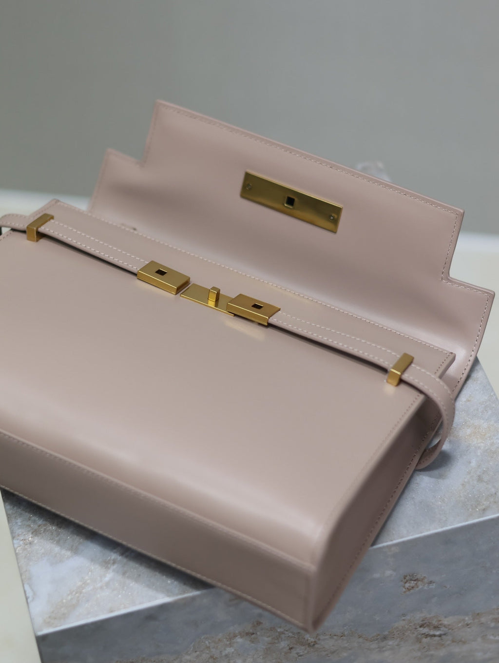 Saint Laurent Manhattan Medium 29 in Dark Beige Smooth Calfskin Gold Buckle Bag