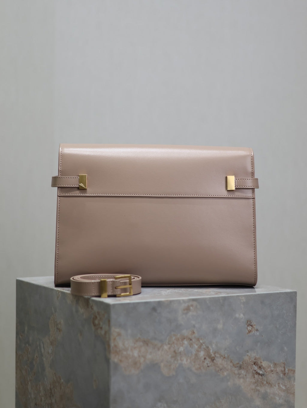 Saint Laurent Manhattan Medium 29 in Dark Beige Smooth Calfskin Gold Buckle Bag
