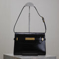 Saint Laurent Manhattan Small 24 in Black Crocodile Pattern Glossy Calfskin Gold Buckle Bag