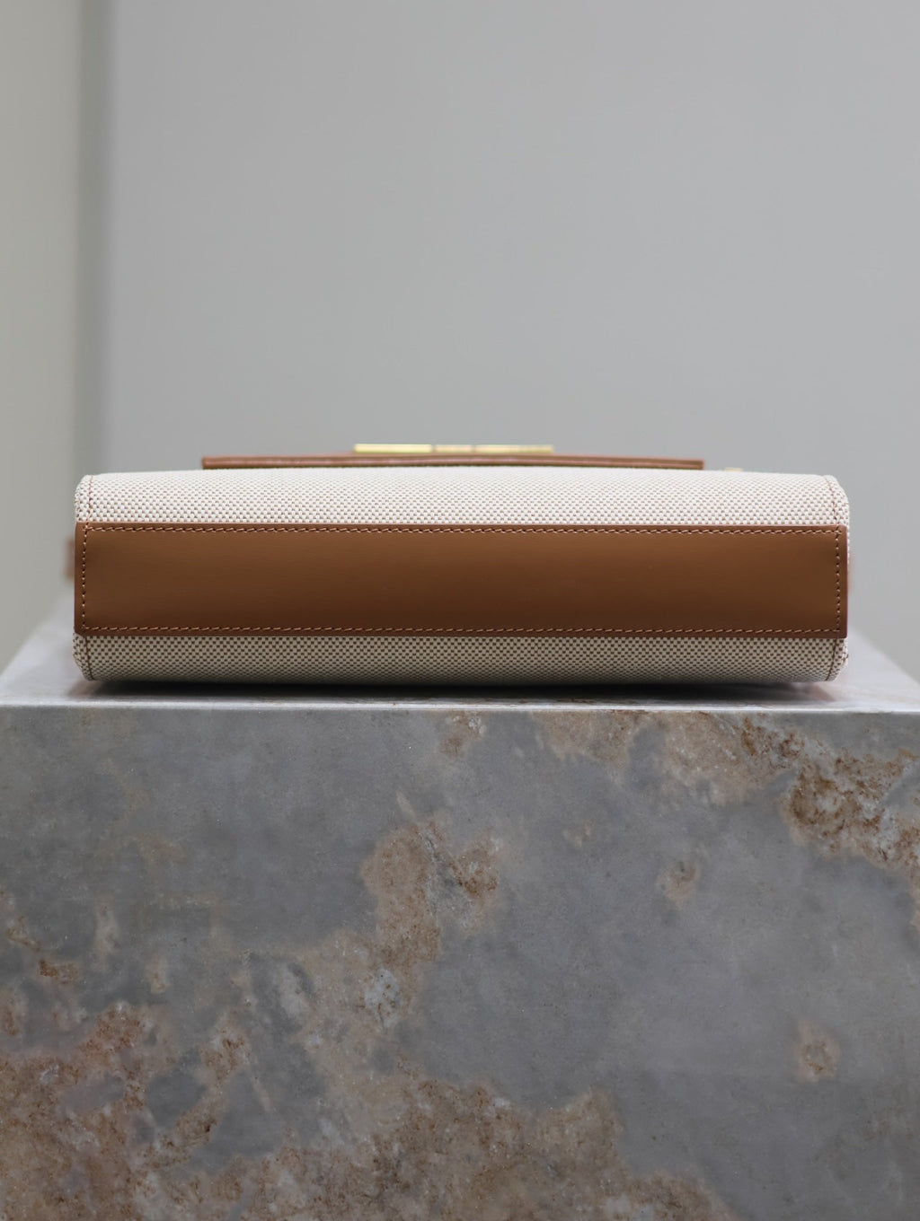 Saint Laurent Manhattan Small 24 in White Canvas and Brown Calfskin Gold Hardware Bag