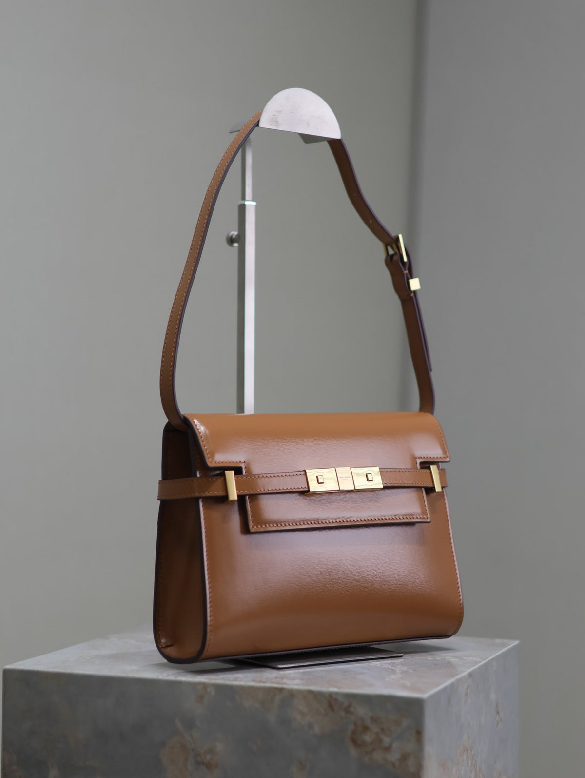 Saint Laurent Manhattan Small 24 in Bronze Brown Calfskin Gold Hardware Bag