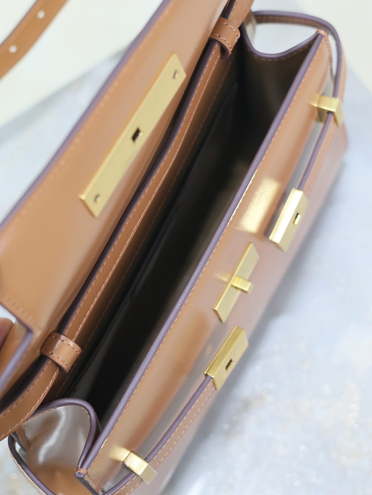 Saint Laurent Manhattan Small 24 in Bronze Brown Calfskin Gold Hardware Bag
