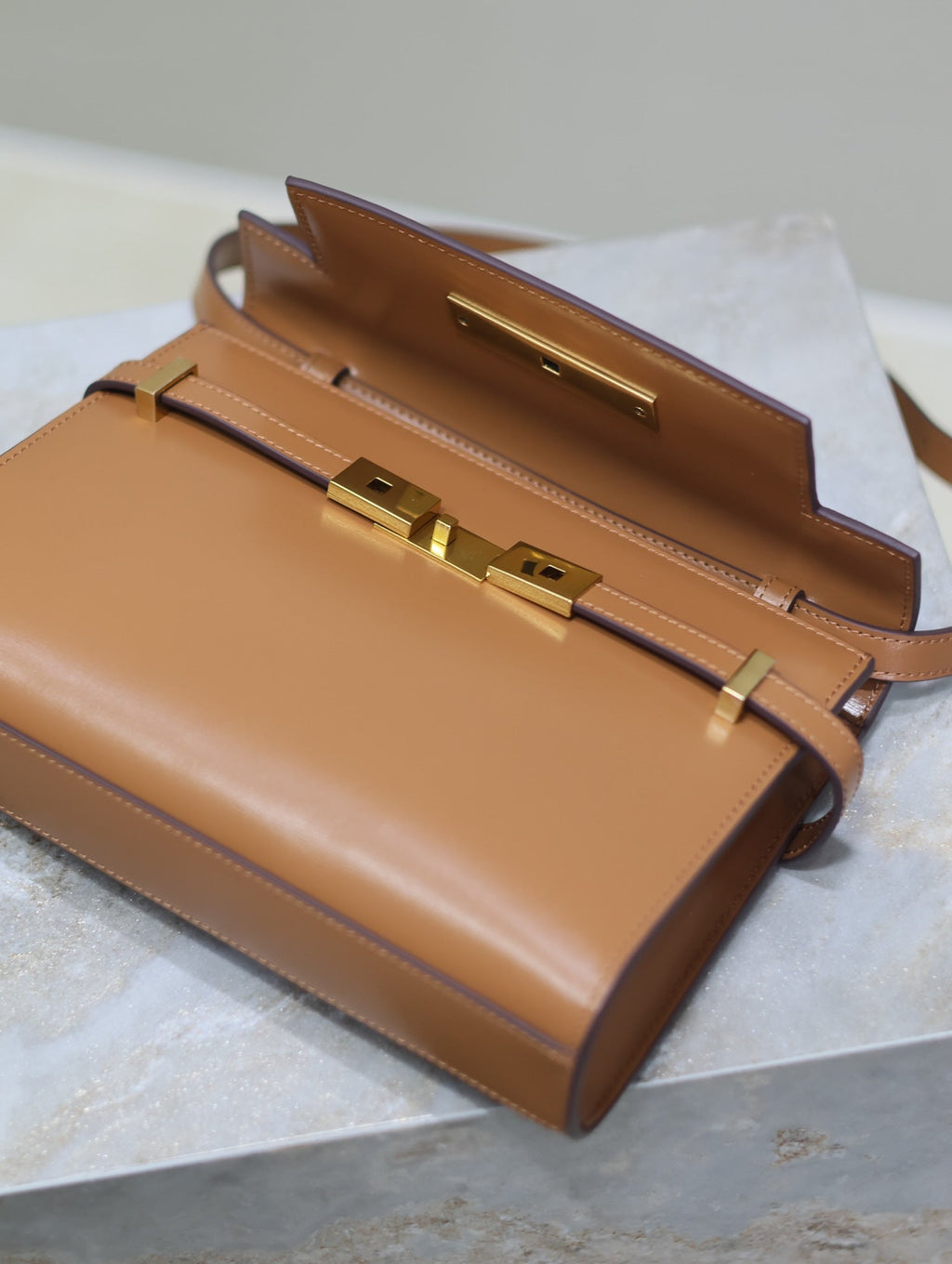 Saint Laurent Manhattan Small 24 in Bronze Brown Calfskin Gold Hardware Bag