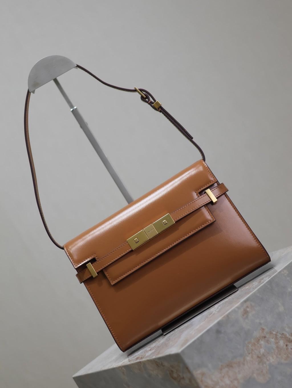 Saint Laurent Manhattan Small 24 in Bronze Brown Calfskin Gold Hardware Bag