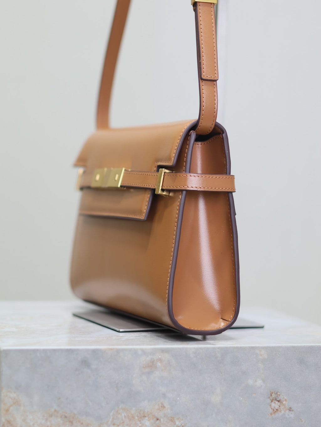 Saint Laurent Manhattan Small 24 in Bronze Brown Calfskin Gold Hardware Bag