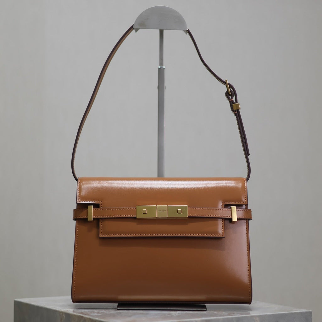 Saint Laurent Manhattan Small 24 in Bronze Brown Calfskin Gold Hardware Bag