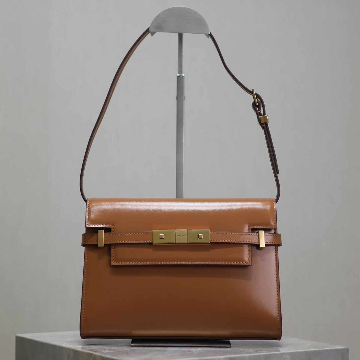 Saint Laurent Manhattan Small 24 in Bronze Brown Calfskin Gold Hardware Bag