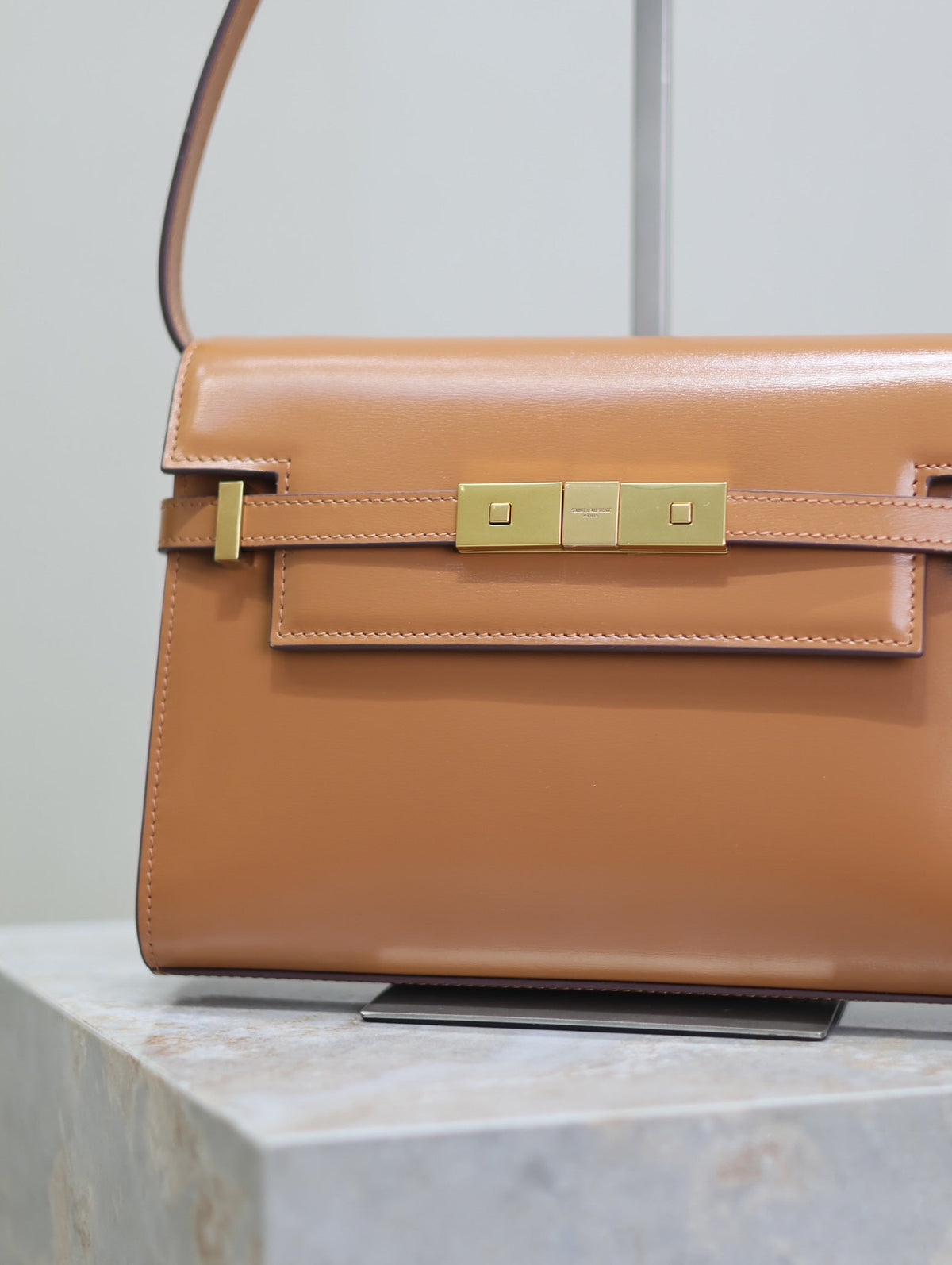 Saint Laurent Manhattan Small 24 in Bronze Brown Calfskin Gold Hardware Bag