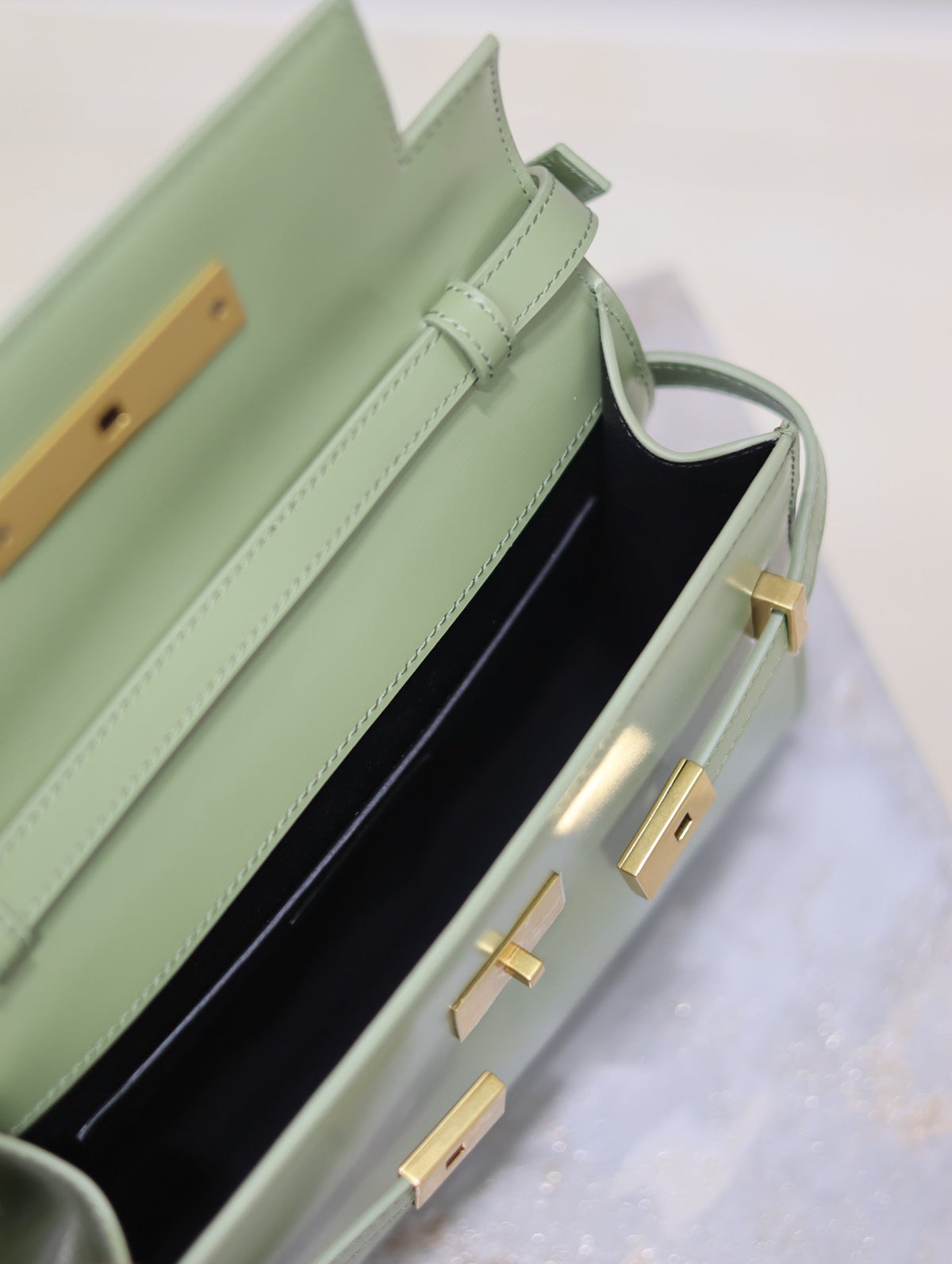 Saint Laurent Manhattan Small 24 in Olive Green Smooth Lambskin Gold Hardware Bag