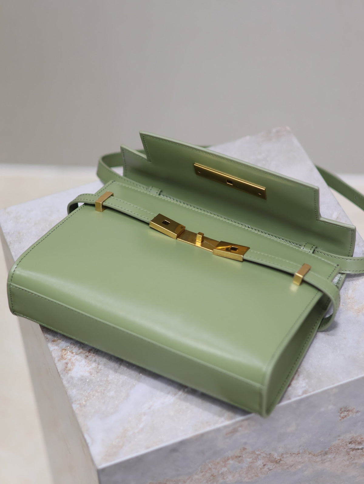 Saint Laurent Manhattan Small 24 in Olive Green Smooth Lambskin Gold Hardware Bag