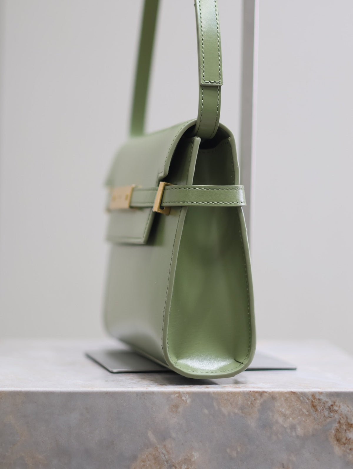 Saint Laurent Manhattan Small 24 in Olive Green Smooth Lambskin Gold Hardware Bag