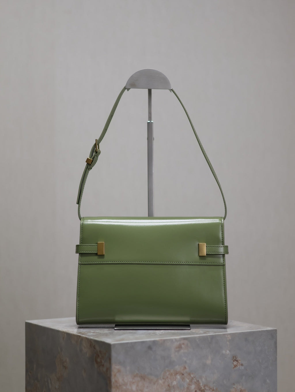 Saint Laurent Manhattan Small 24 in Olive Green Smooth Lambskin Gold Hardware Bag
