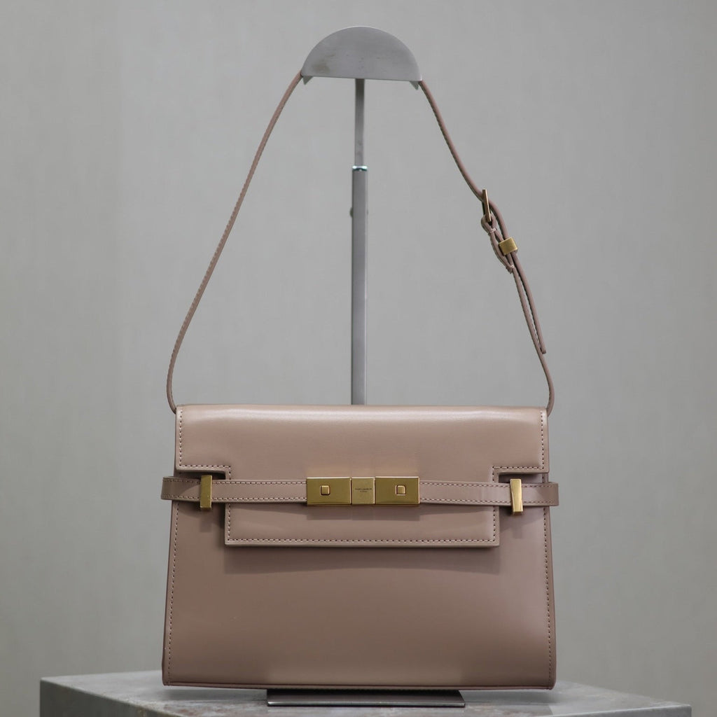 Saint Laurent Manhattan Small 24 in Dark Beige Smooth Lambskin Gold Hardware Bag