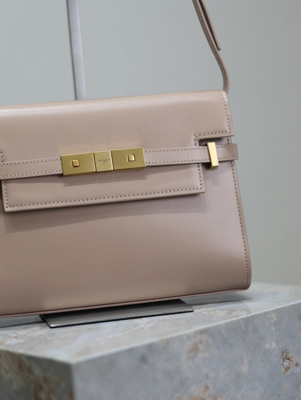 Saint Laurent Manhattan Small 24 in Dark Beige Smooth Lambskin Gold Hardware Bag