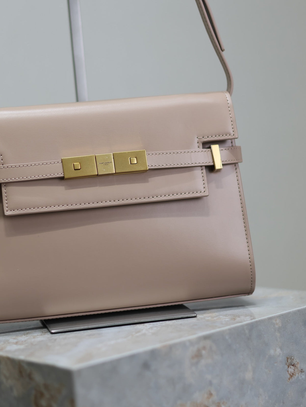 Saint Laurent Manhattan Small 24 in Dark Beige Smooth Lambskin Gold Hardware Bag