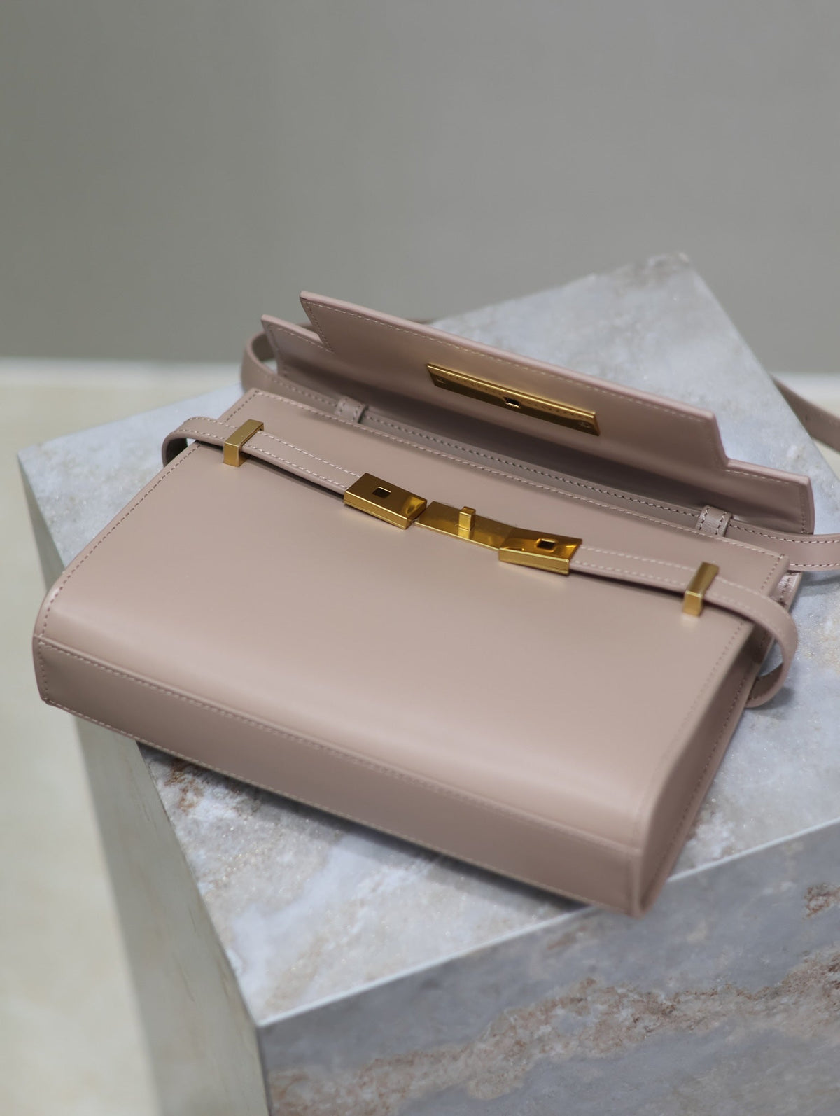 Saint Laurent Manhattan Small 24 in Dark Beige Smooth Lambskin Gold Hardware Bag