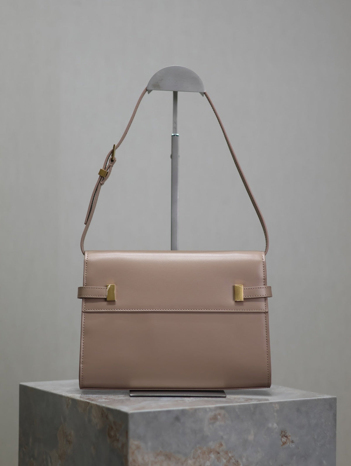 Saint Laurent Manhattan Small 24 in Dark Beige Smooth Lambskin Gold Hardware Bag