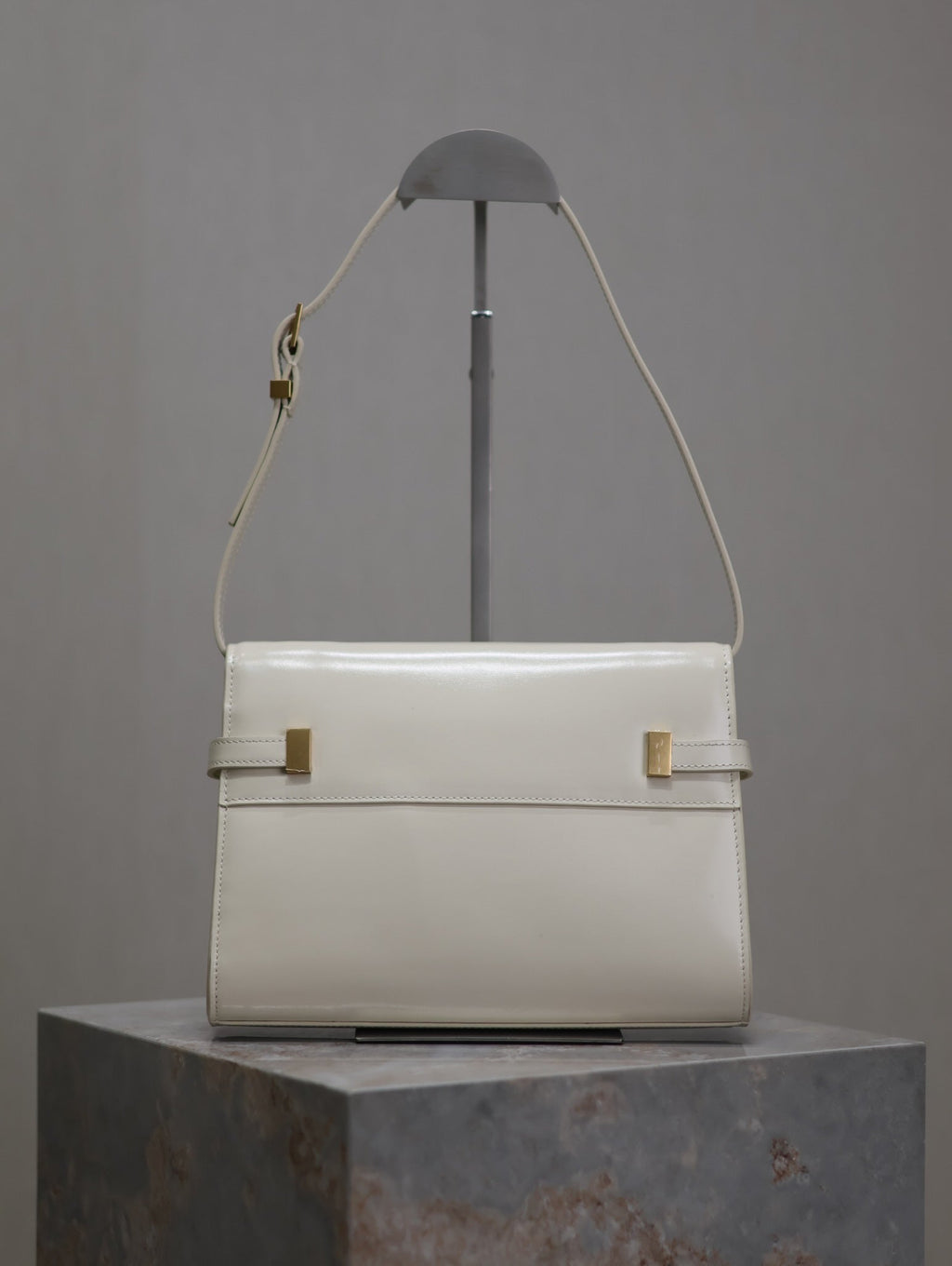 Saint Laurent Manhattan Small 24 in White Smooth Lambskin Gold Hardware Bag