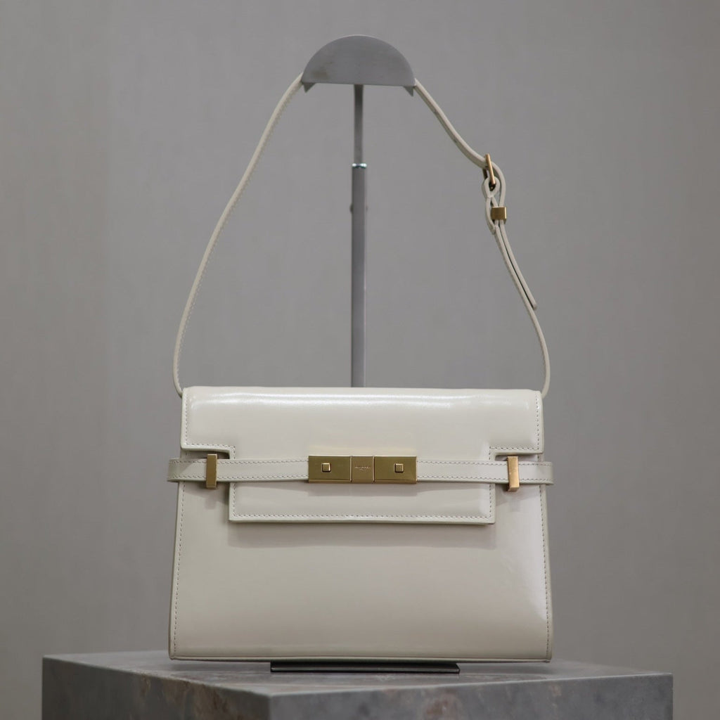 Saint Laurent Manhattan Small 24 in White Smooth Lambskin Gold Hardware Bag