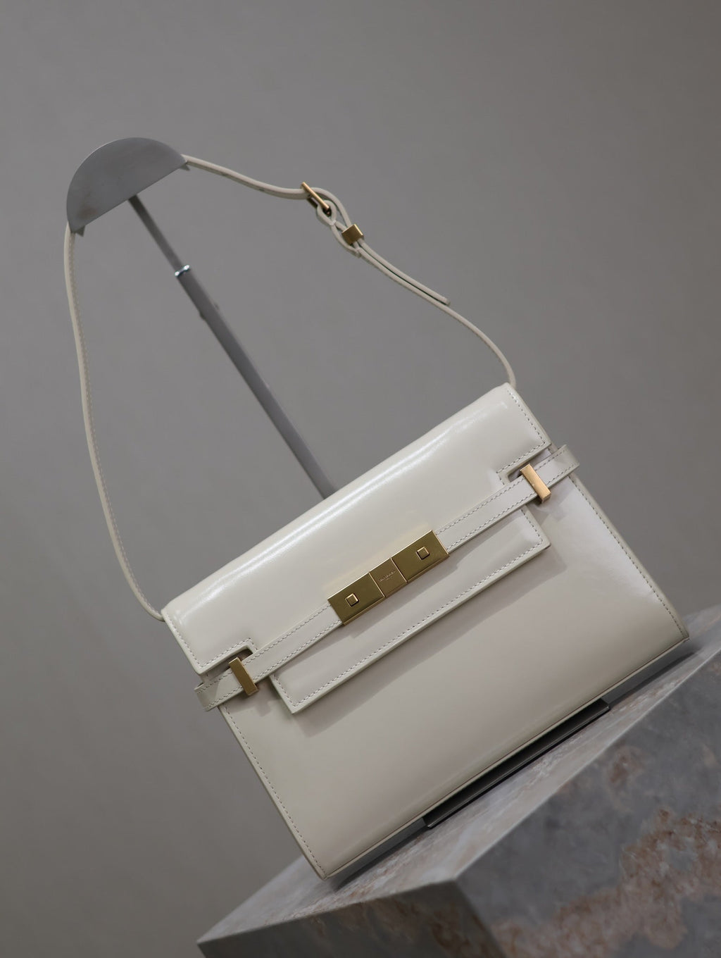 Saint Laurent Manhattan Small 24 in White Smooth Lambskin Gold Hardware Bag